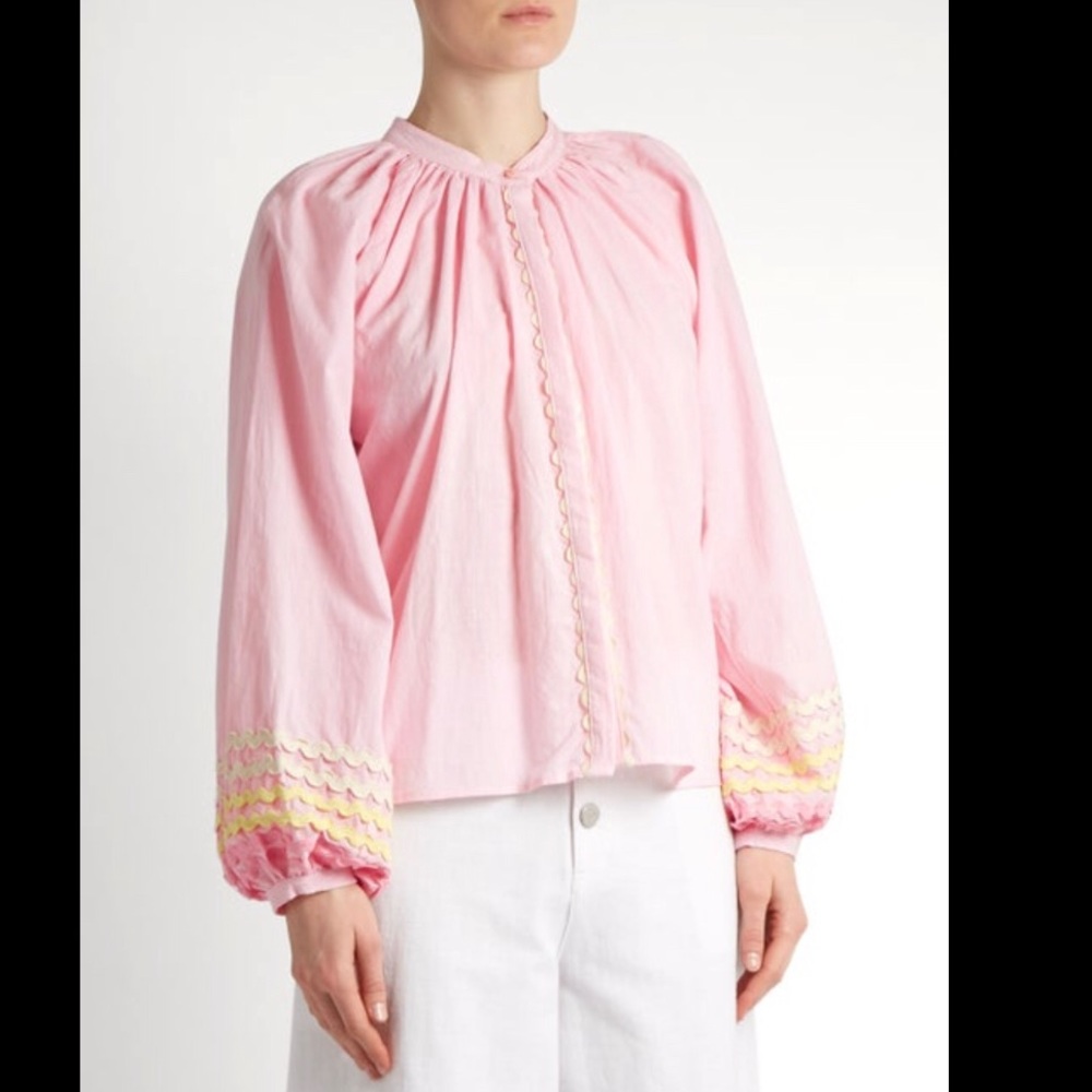 BLISS AND MISCHIEF Pink Rickrack-Trimmed Cotton Blouse Top